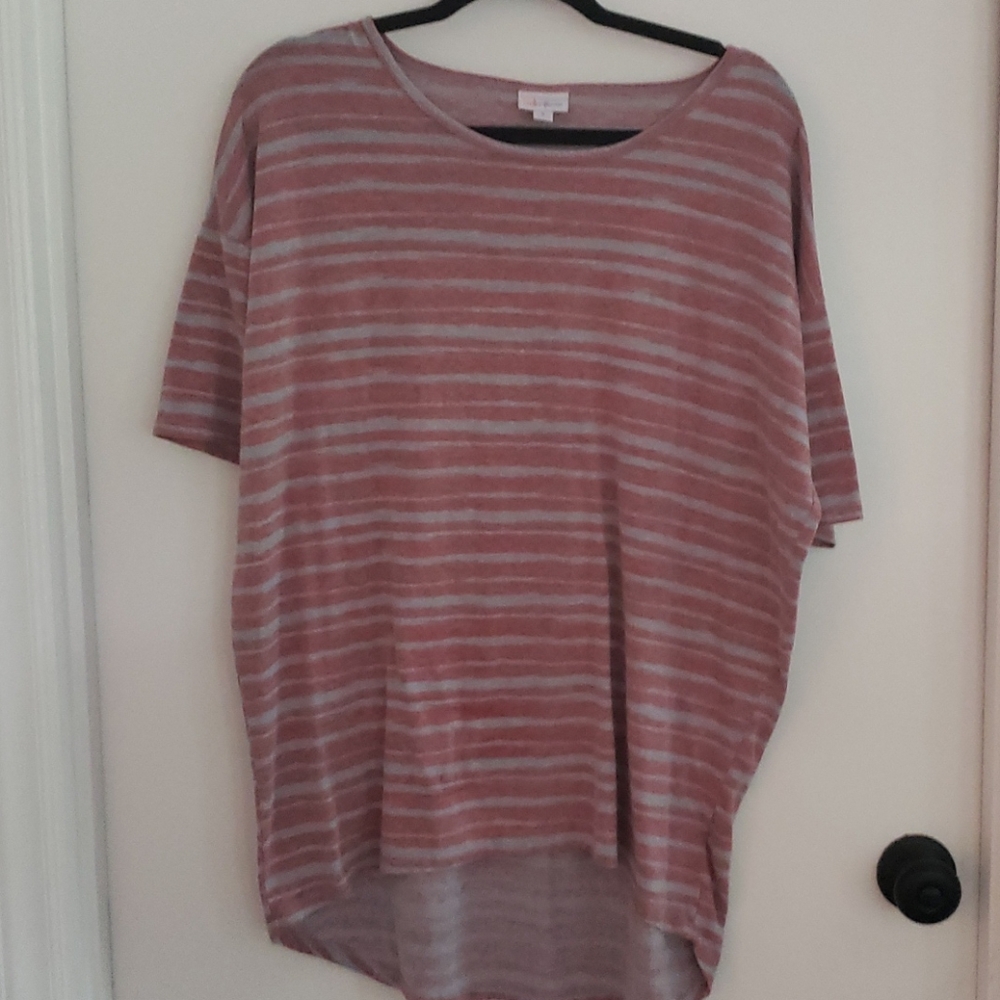 Lularoe Irma Tunic - S - red and gray stripes